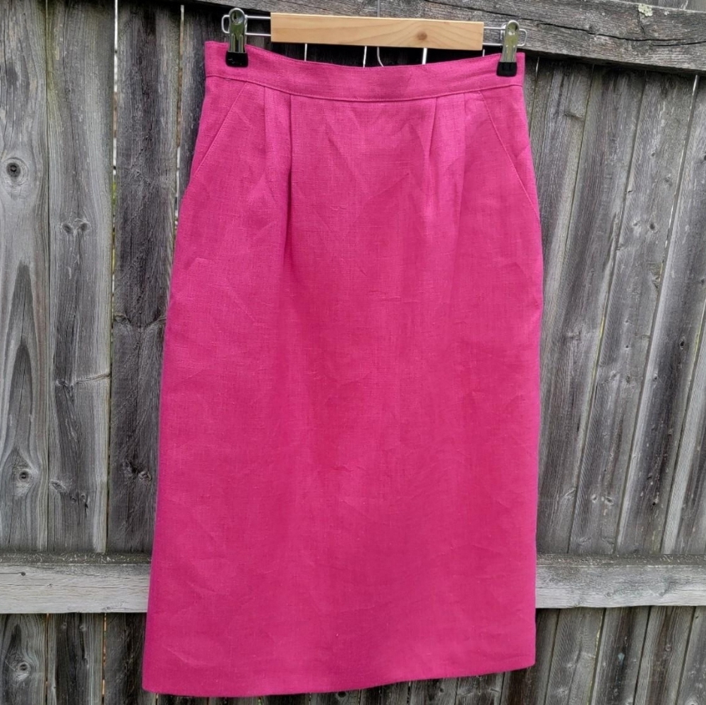 Vintage Retro Shocking / Hoy Pink Barbiecore Linen Skirt Size 10 28" Waist